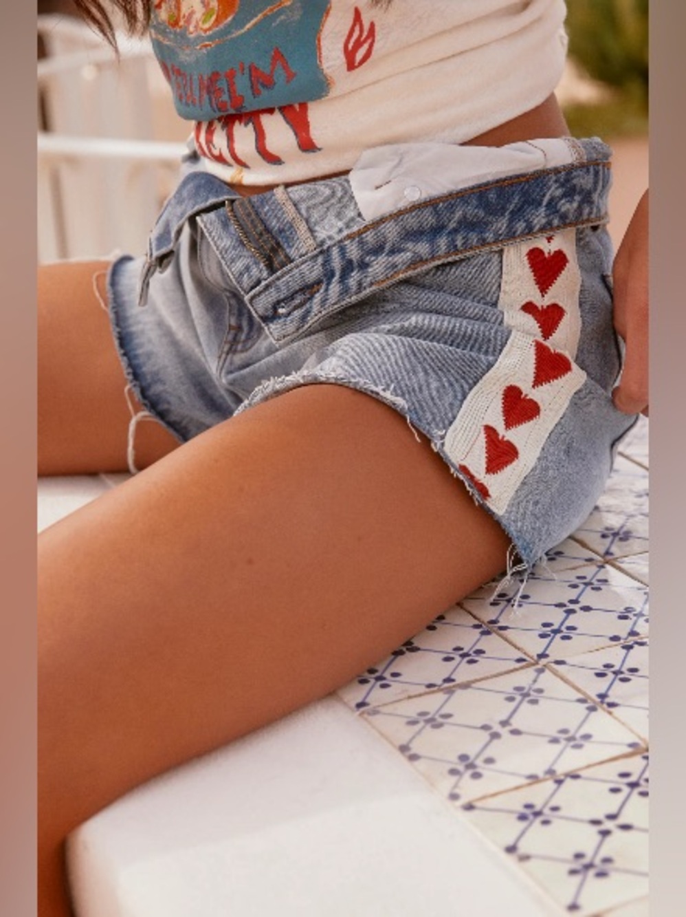 Sabbi Light Blue Denim Raving Hearts Shorts